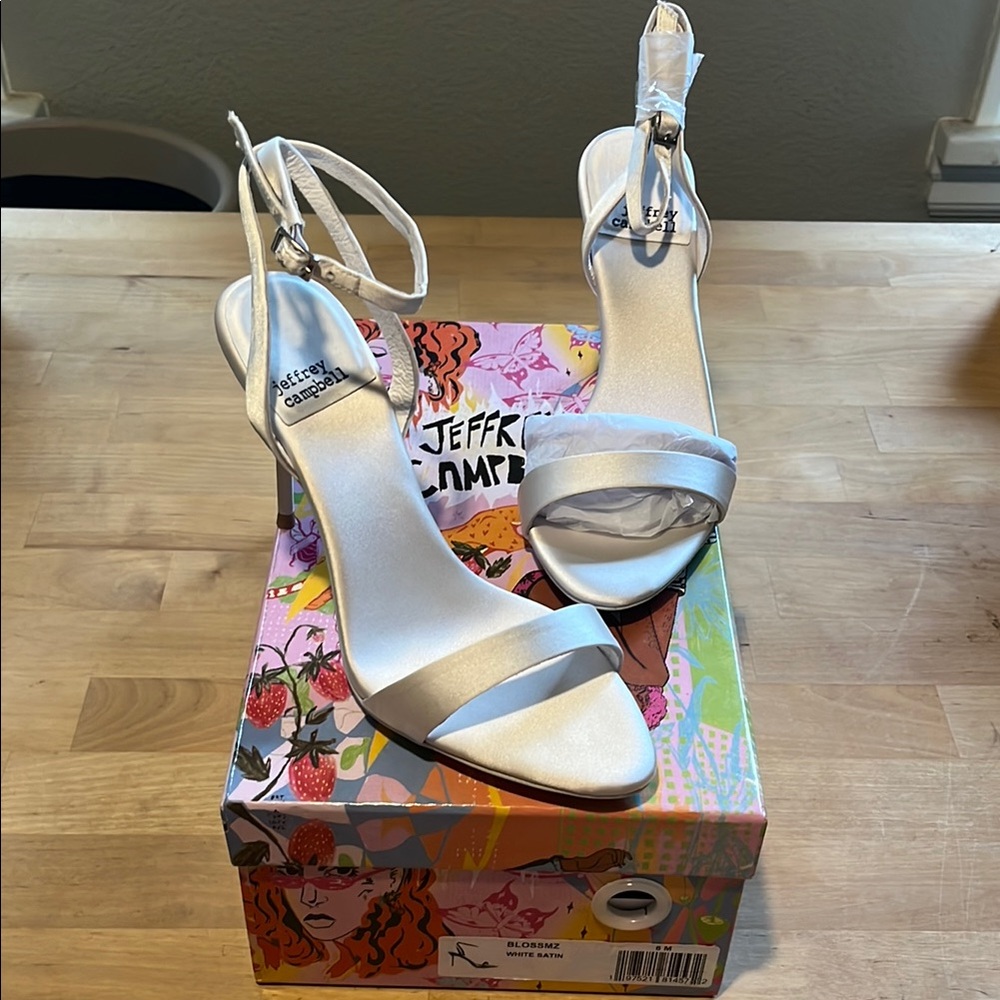 Jeffrey Campbell White Satin Blossomz Heels